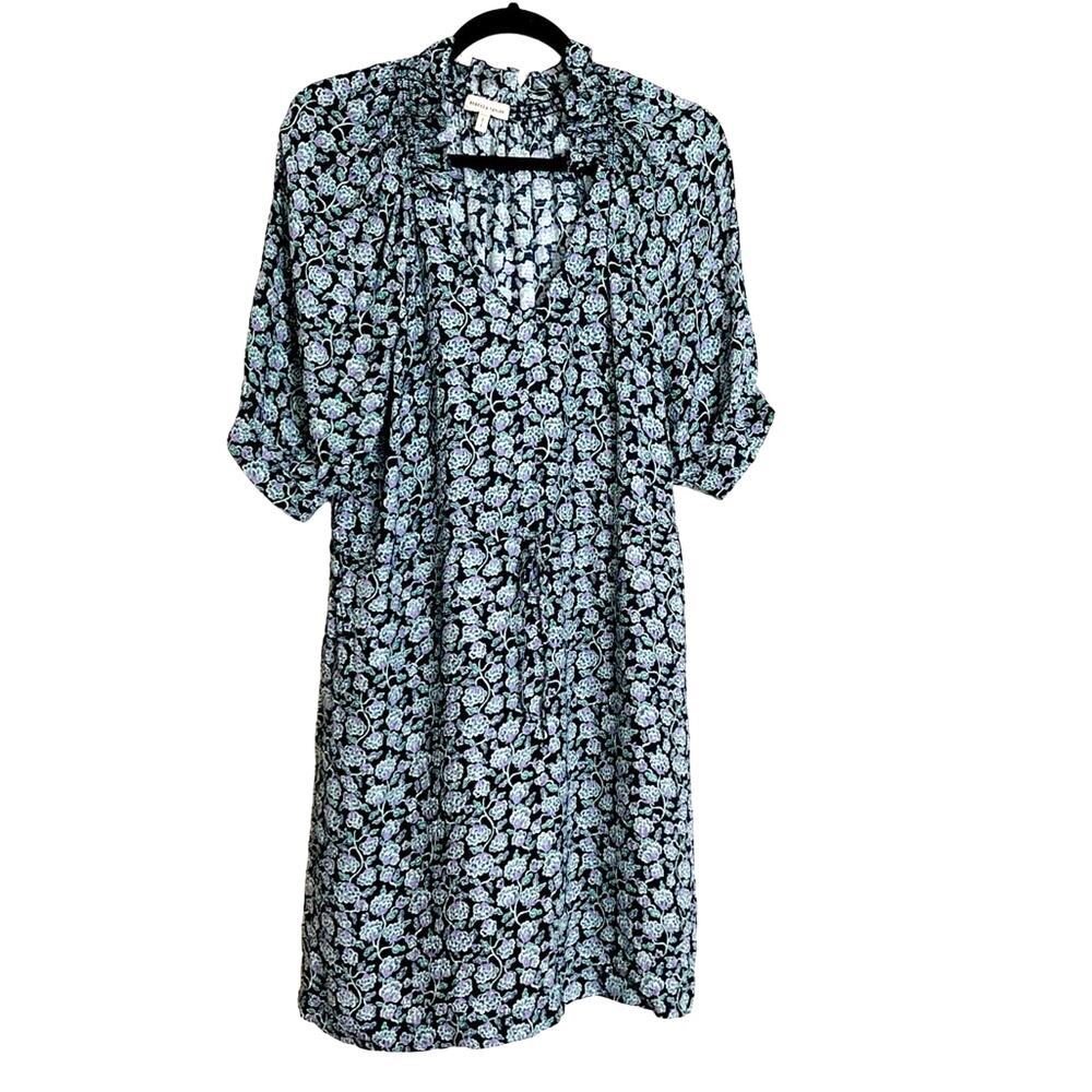 Rebecca Taylor Silk Floral Dress Lined Pockets Navy Lilac Size 8